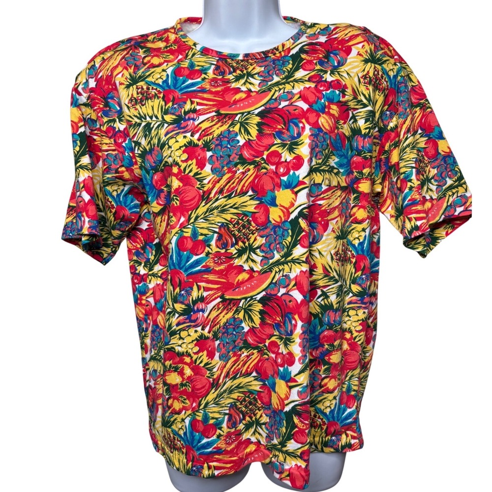 VTG 90s‎ CAPE ISLE Knitters Multicolor Fruit T Shirt Sz M Tropical Kitschy Retro